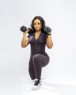 FLEX ZIP JUMPSUIT (SHORT SLEEVE) – BROWN - Image 3
