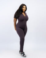 FLEX ZIP JUMPSUIT (SHORT SLEEVE) – BROWN - Image 6