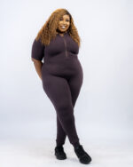 FLEX ZIP JUMPSUIT (SHORT SLEEVE) – BROWN - Image 5